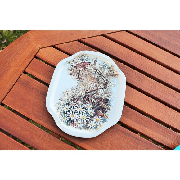 Country Barn / Metal Tray / Field of Flowers Tin Tray / Decorative Tray - Picture 2 of 6
